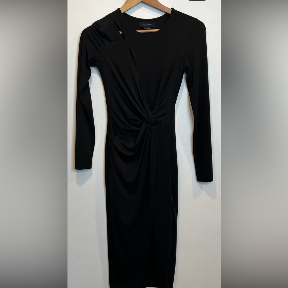 Marciano Faux Wrap Long Sleeve Stretch Dress with Cut-Out Detail Black